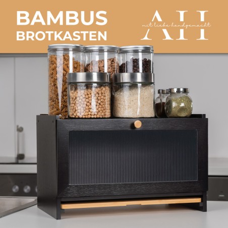 AH® Brotkasten aus Bambus mit Schneidebrett- L40x B 25x H 26.5cm Schwarz